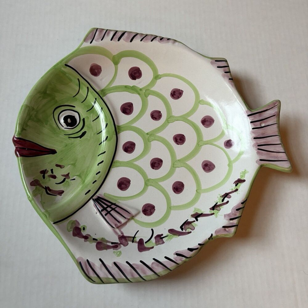 Solimene Vietri Italy Figural Fish Platter 11” Hand Painted Italian Pottery